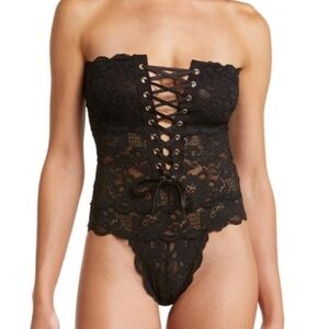 We Are HAH Reversible Spinster Black Lace Corset Bodysuit